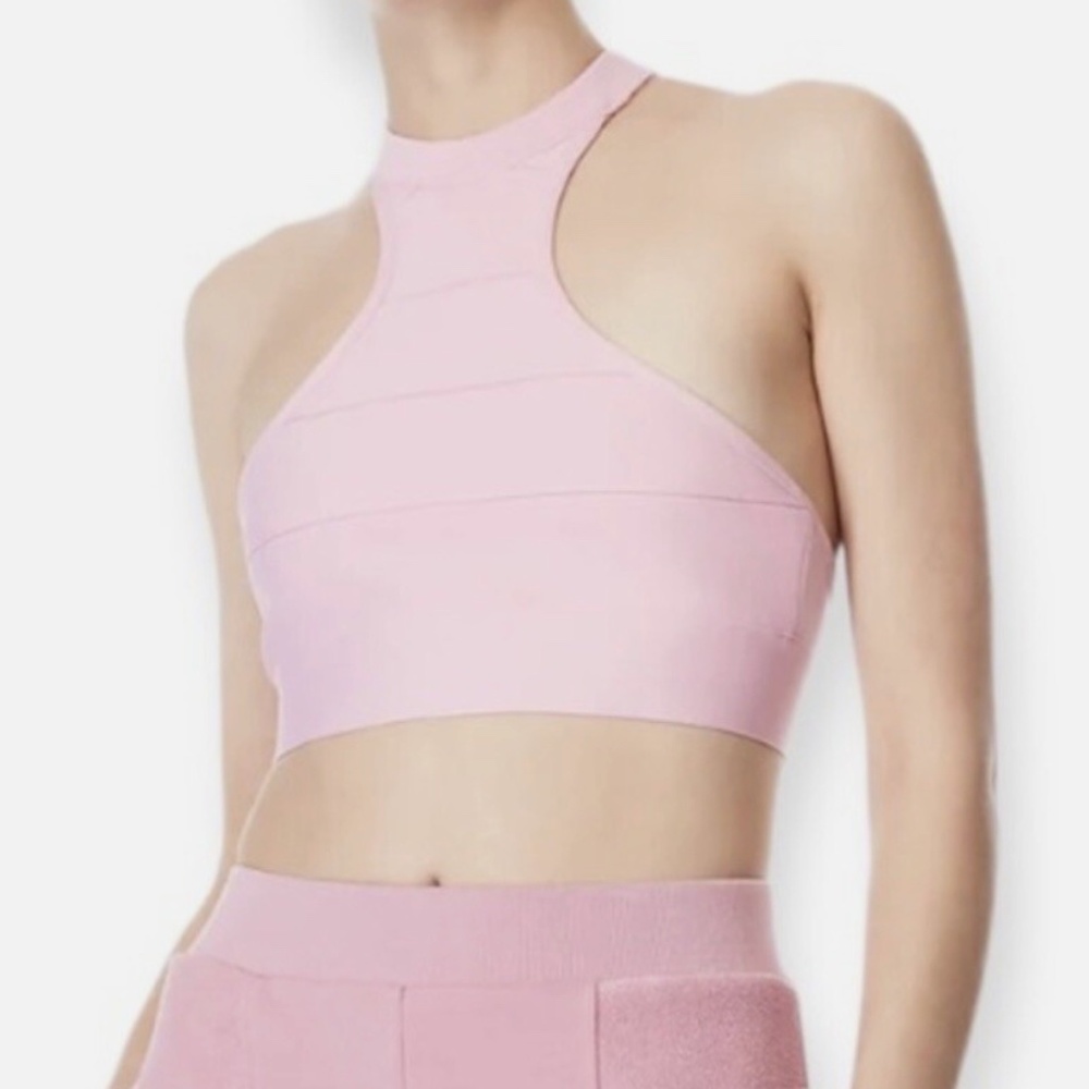 Herve Leger Bandage Halter Crop Top In Blush Pink Size S $145 NWT